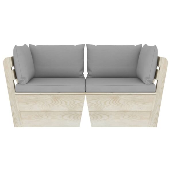 vidaXL 2-miestna záhradná pohovka z paliet+podložky, smrekové drevo – Obrázok 3