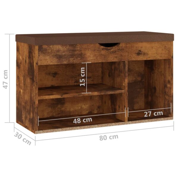 vidaXL Lavica na topánky s vankúšom tmavý dub  80x30x47 cm drevotrieska – Obrázok 8