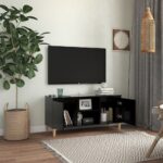 vidaXL TV stolík nohy z masívneho dreva čierny 103,5x35x50cm – Obrázok 3