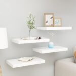 vidaXL Plávajúce nástenné police 4 ks dubové a biele 40x23x3,8 cm MDF