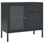 vidaXL Komoda antracitová 75x35x70 cm oceľ a tvrdené sklo – Obrázok 2