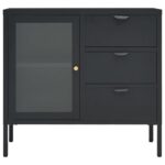 vidaXL Komoda antracitová 75x35x70 cm oceľ a tvrdené sklo – Obrázok 4