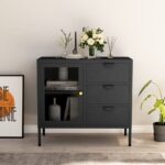 vidaXL Komoda antracitová 75x35x70 cm oceľ a tvrdené sklo