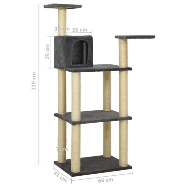 vidaXL Škrabadlo pre mačky so sisalovými stĺpikmi tmavosivé 119 cm – Obrázok 8