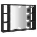 vidaXL Zrkadlová skrinka s LED čierna 76x15x55 cm – Obrázok 2