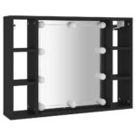 vidaXL Zrkadlová skrinka s LED čierna 76x15x55 cm – Obrázok 3