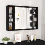 vidaXL Zrkadlová skrinka s LED čierna 76x15x55 cm