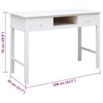 vidaXL Stôl biely 108x45x76 cm masívne drevo paulovnia – Obrázok 9