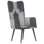 vidaXL Kreslo wingback sivé pravá koža – Obrázok 2