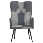 vidaXL Kreslo wingback sivé pravá koža – Obrázok 3