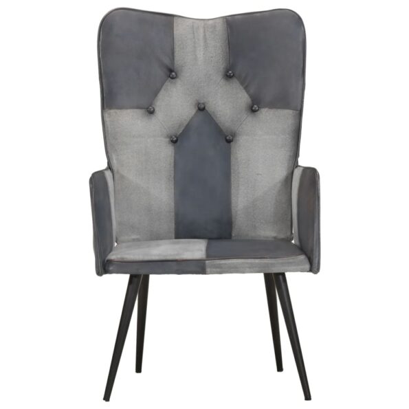 vidaXL Kreslo wingback sivé pravá koža – Obrázok 3