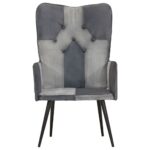 vidaXL Kreslo wingback sivé pravá koža – Obrázok 4