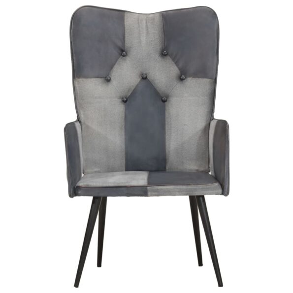 vidaXL Kreslo wingback sivé pravá koža – Obrázok 4