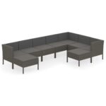 vidaXL 9-dielna záhradná sedacia súprava s podložkami polyratan sivá – Obrázok 2