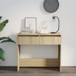vidaXL Konzolový stolík vo farbe dubu 89x41x76,5 cm oceľový – Obrázok 3