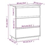 vidaXL Komoda, biela 60x34x75 cm, borovicový masív – Obrázok 9