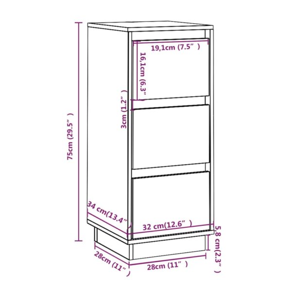 vidaXL Komody 2 ks biele 32x34x75 cm borovicový masív – Obrázok 8