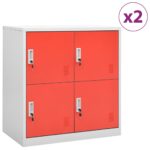 vidaXL Uzamykacie skrinky 2 ks bledosivé a červené 90x45x92,5 cm oceľové
