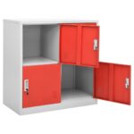 vidaXL Uzamykacie skrinky 2 ks bledosivé a červené 90x45x92,5 cm oceľové – Obrázok 6