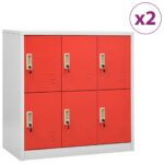 vidaXL Uzamykacie skrinky 2 ks bledosivé a červené 90x45x92,5 cm oceľové