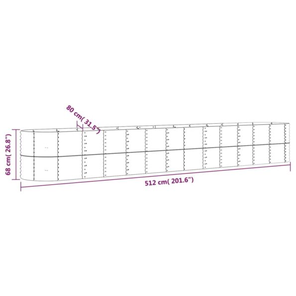 vidaXL Vyvýšený záhradný záhon práškovaná oceľ 512x80x68 cm strieborný – Obrázok 6