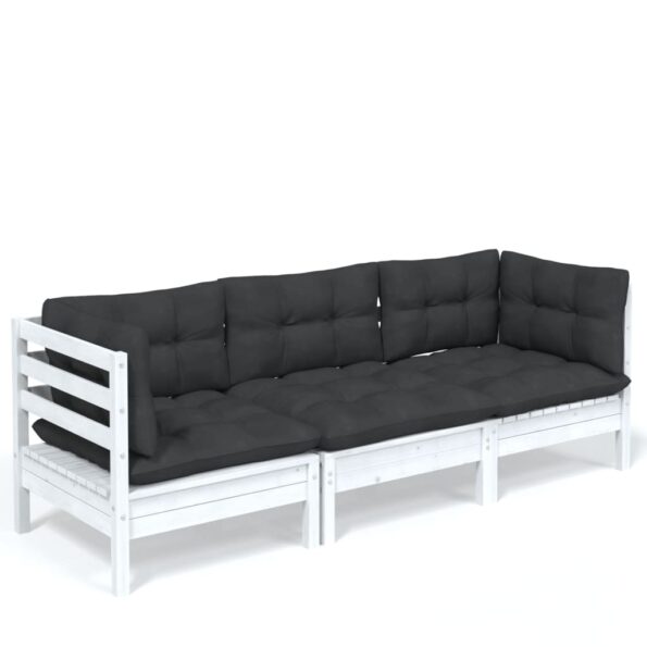 vidaXL 3-miestna záhradná pohovka s antracitovými vankúšmi borovicový masív – Obrázok 2