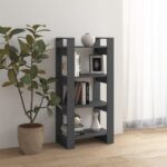 vidaXL Knižnica/deliaca stena sivá 60x35x125 cm masívne drevo – Obrázok 4
