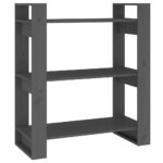 vidaXL Knižnica/deliaca stena sivá 80x35x91 cm masívna borovica – Obrázok 2