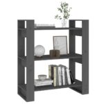 vidaXL Knižnica/deliaca stena sivá 80x35x91 cm masívna borovica – Obrázok 4