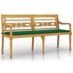 vidaXL Lavička Batavia so zeleným vankúšom 150 cm tíkový masív – Obrázok 2