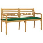 vidaXL Lavička Batavia so zeleným vankúšom 150 cm tíkový masív – Obrázok 3