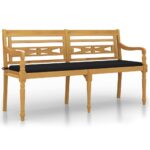 vidaXL Lavička Batavia s čiernou podložkou 150 cm tíkový masív – Obrázok 2