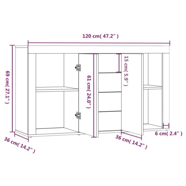 vidaXL Komoda dymový dub 120x36x69 cm spracované drevo – Obrázok 8