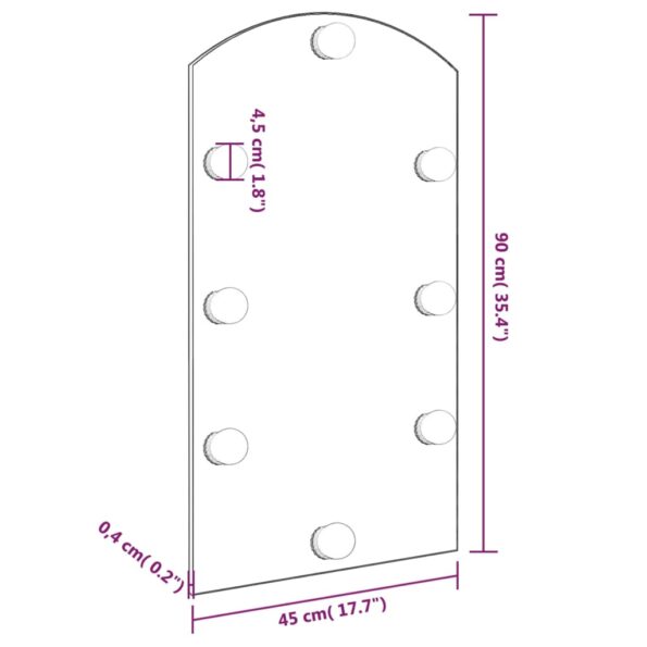 vidaXL Zrkadlo s LED svetlami 90x45 cm sklenené oblúkové – Obrázok 10
