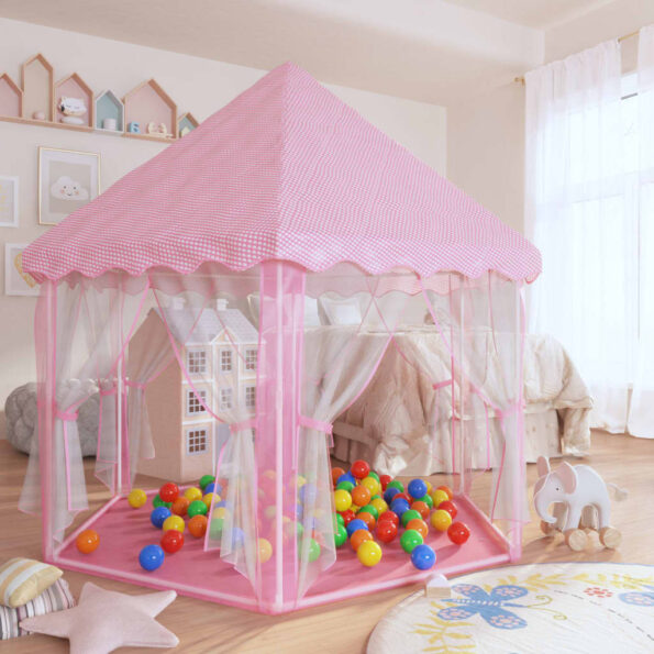 VXL8720287065180_g_en_hd_5.jpg vidaXL Stan na hranie pre princezné s 250 loptičkami ružový 133x140 cm – Obrázok 7