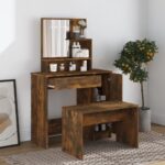 vidaXL Toaletný stolík so zrkadlom dymový dub 86,5x35x136 cm – Obrázok 3