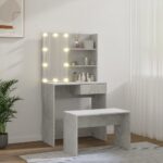 vidaXL Sada toaletného stolíka s LED betónová sivá spracované drevo – Obrázok 3