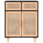 vidaXL Komoda čierna 60x30x75 cm masívna borovica a prírodný ratan – Obrázok 4