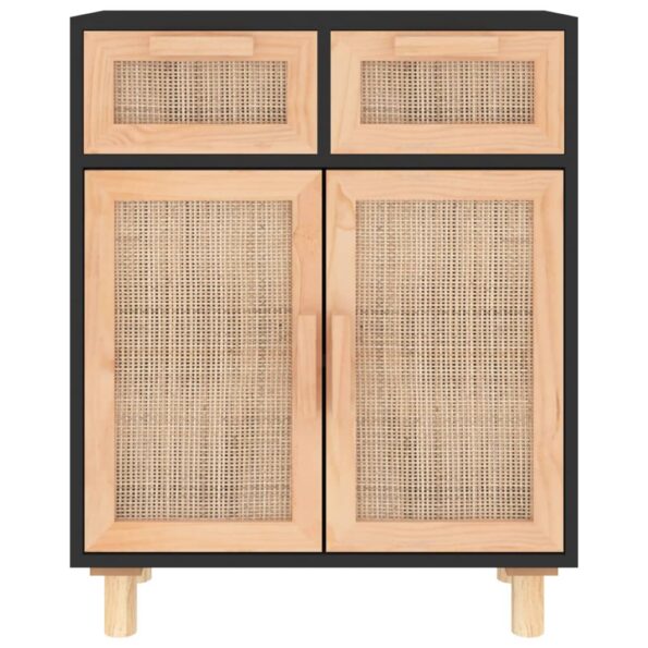 vidaXL Komoda čierna 60x30x75 cm masívna borovica a prírodný ratan – Obrázok 4