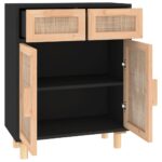 vidaXL Komoda čierna 60x30x75 cm masívna borovica a prírodný ratan – Obrázok 5