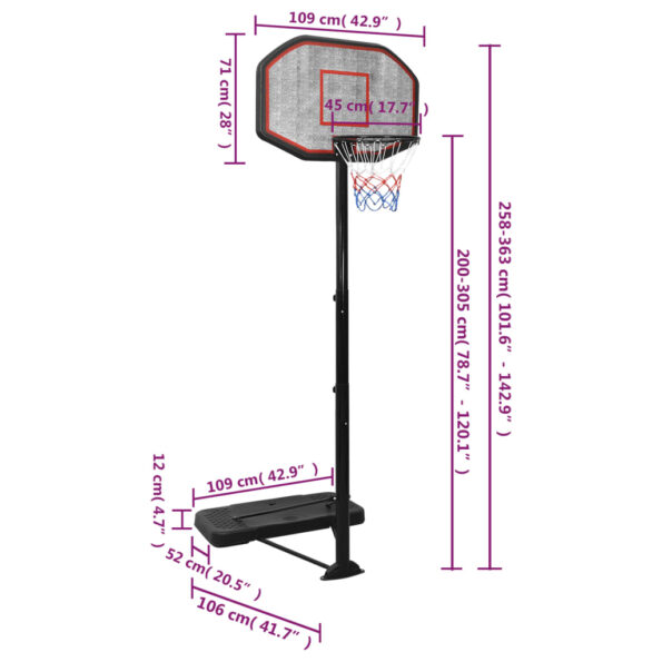 vidaXL Basketbalový stojan čierny 258-363 cm polyetén – Obrázok 10