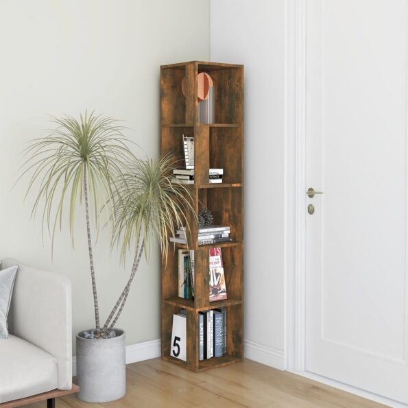 vidaXL Rohová skrinka dymový dub 33x33x164,5 cm spracované drevo – Obrázok 5