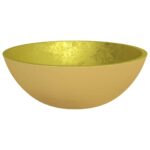 vidaXL Umývadlo sklo 50x37x14 cm zlaté – Obrázok 4
