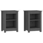 vidaXL Nočné stolíky 2 ks sivé 40x35x55 cm masívne borovicové drevo – Obrázok 2