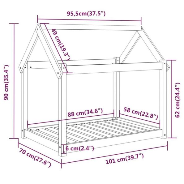 vidaXL Posteľ pre psa medovohnedá 101x70x90 cm borovicový masív – Obrázok 8