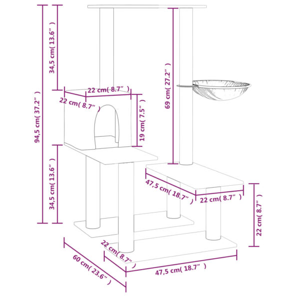 VXL8720287213536_g_en_hd_5.jpg vidaXL Škrabadlo pre mačky so sisalovými stĺpikmi bledosivé 94,5 cm – Obrázok 7