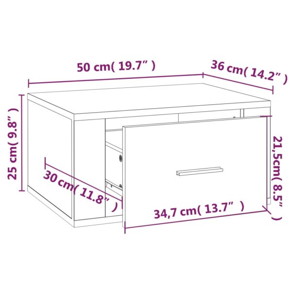 vidaXL Nástenné nočné stolíky 2 ks dub sonoma 50x36x25 cm – Obrázok 11