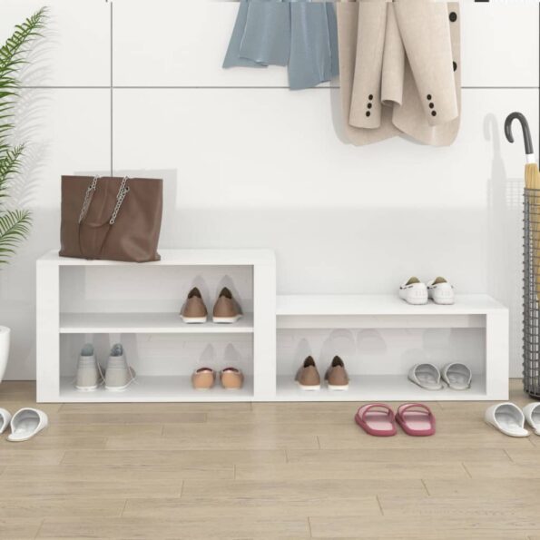 vidaXL Botník lesklý biely 150x35x45 cm spracované drevo – Obrázok 3