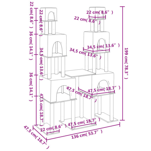 VXL8720845417192_g_en_hd_5.jpg vidaXL Škrabadlo pre mačky so sisalovými stĺpikmi bledosivé 199 cm – Obrázok 7