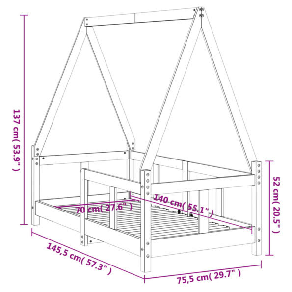 vidaXL Rám detskej postele 70x140 cm masívna borovica – Obrázok 10